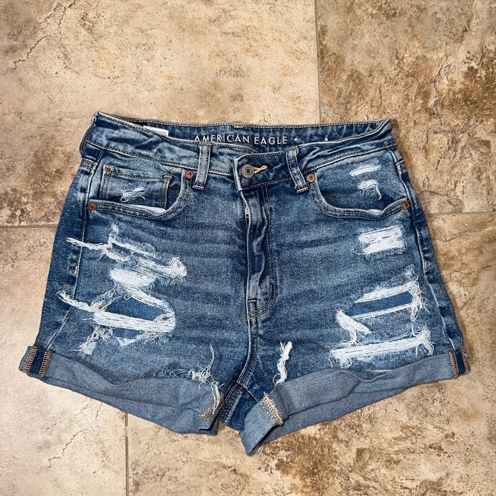American Eagle Outfitters Blue Distressed Jean Shorts